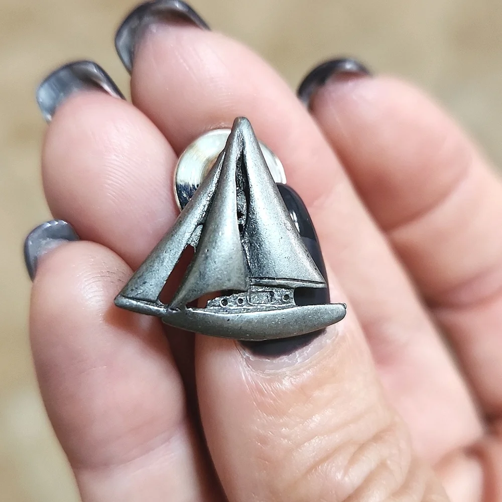 Set Of Peggy's Cove Lighthouse & Sailboat Pewter Pins